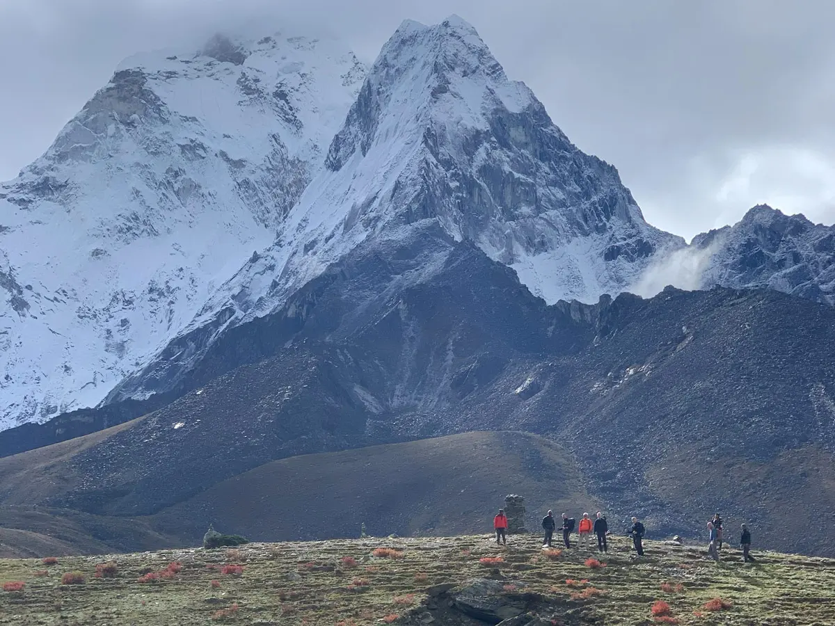 Trekking from Dingboche to Lobuche, Mt. Ama Dablam peeking through clouds.