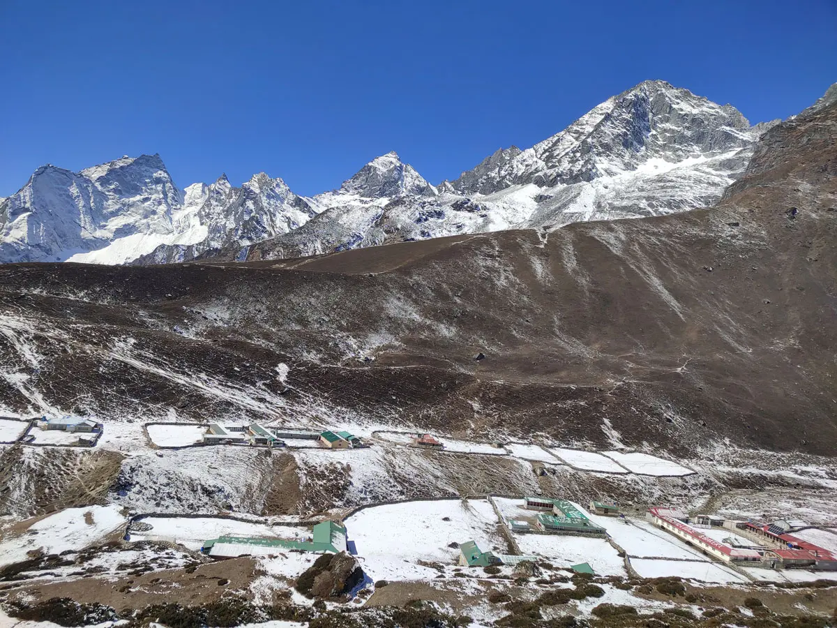 Machhermo village covered in spring snow