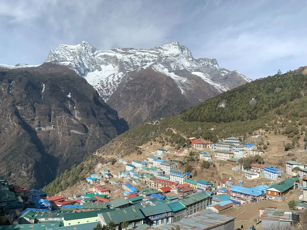 Namche Bazaar view with mountain backdrop