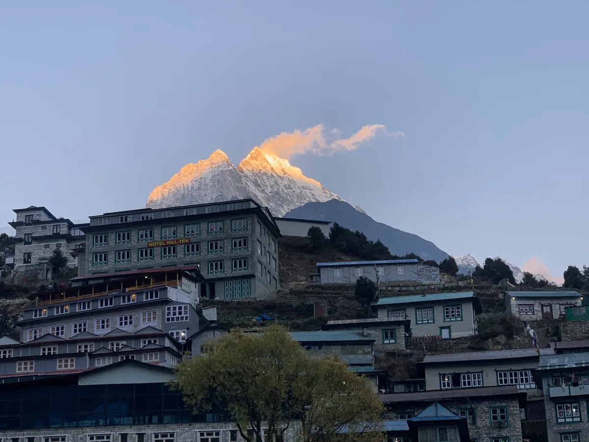 Sunset view of Mt. Thamserku from Namche Bazaar