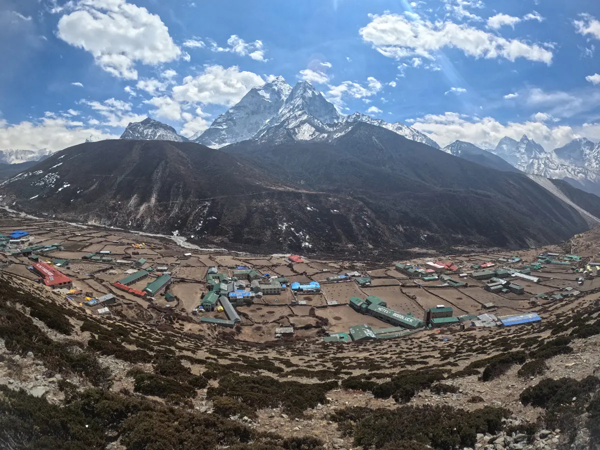 Wide angle view of Dingboche