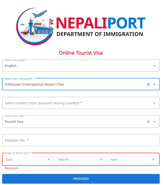 nepal tourist entry form