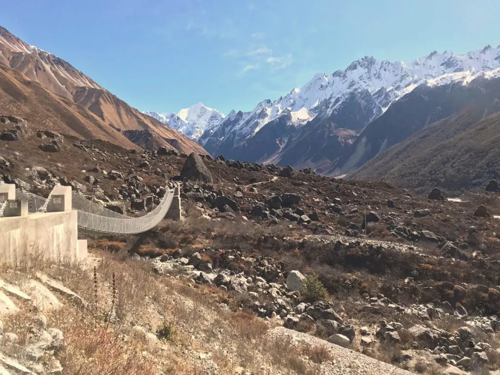 Langtang Valley with suspension bridge