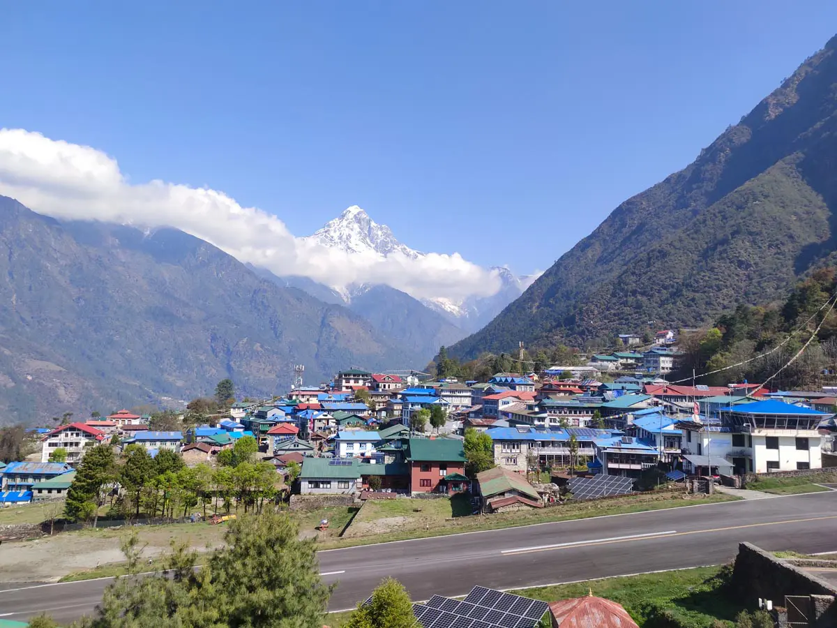 Lukla airport with mount Kongde Ri