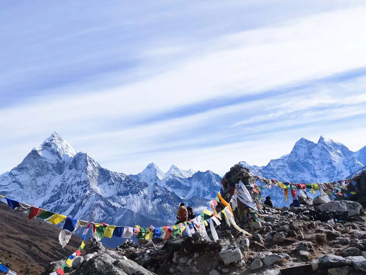 View from Thukla Pass with Prayer flags